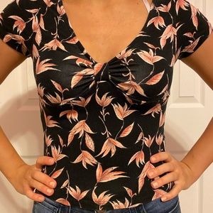 Black floral crop top